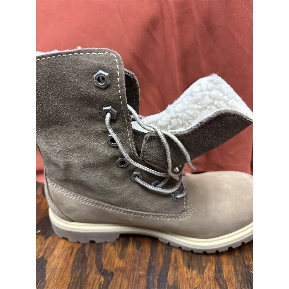 EUC Timberland Women's 6.5 M Waterproof Roll Fold-Down Teddy Fleece Brown 8330R